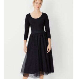 Ann Taylor Black Long Sleeve Top - Pearlized Scoop Neck Top – Size M NWT